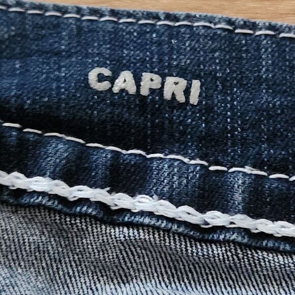 💇‍♀️Lane Bryant Blue Medium Wash White Embroider Stitch Capri Jeans Size 18 - Picture 9 of 10